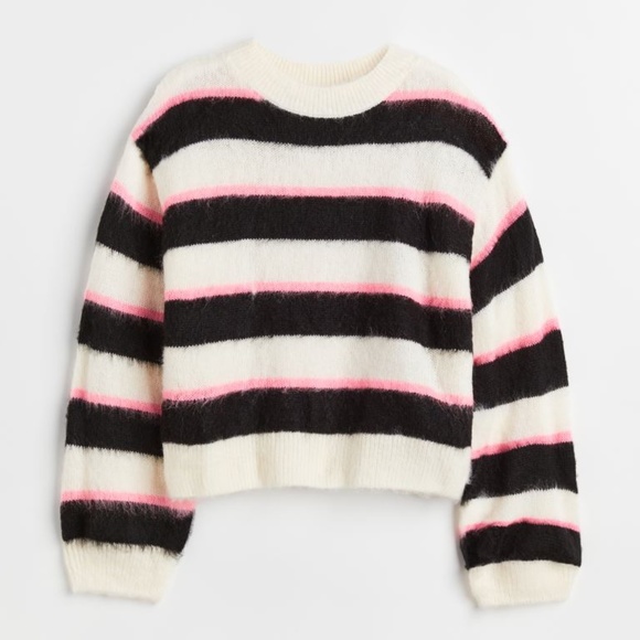 H&M Sweaters - Black Pink Cream Stripe Knit Sweater